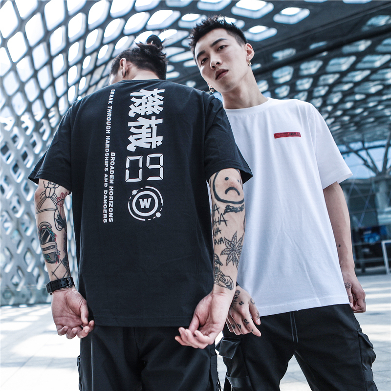 夏季文字圓領印花純色短袖T