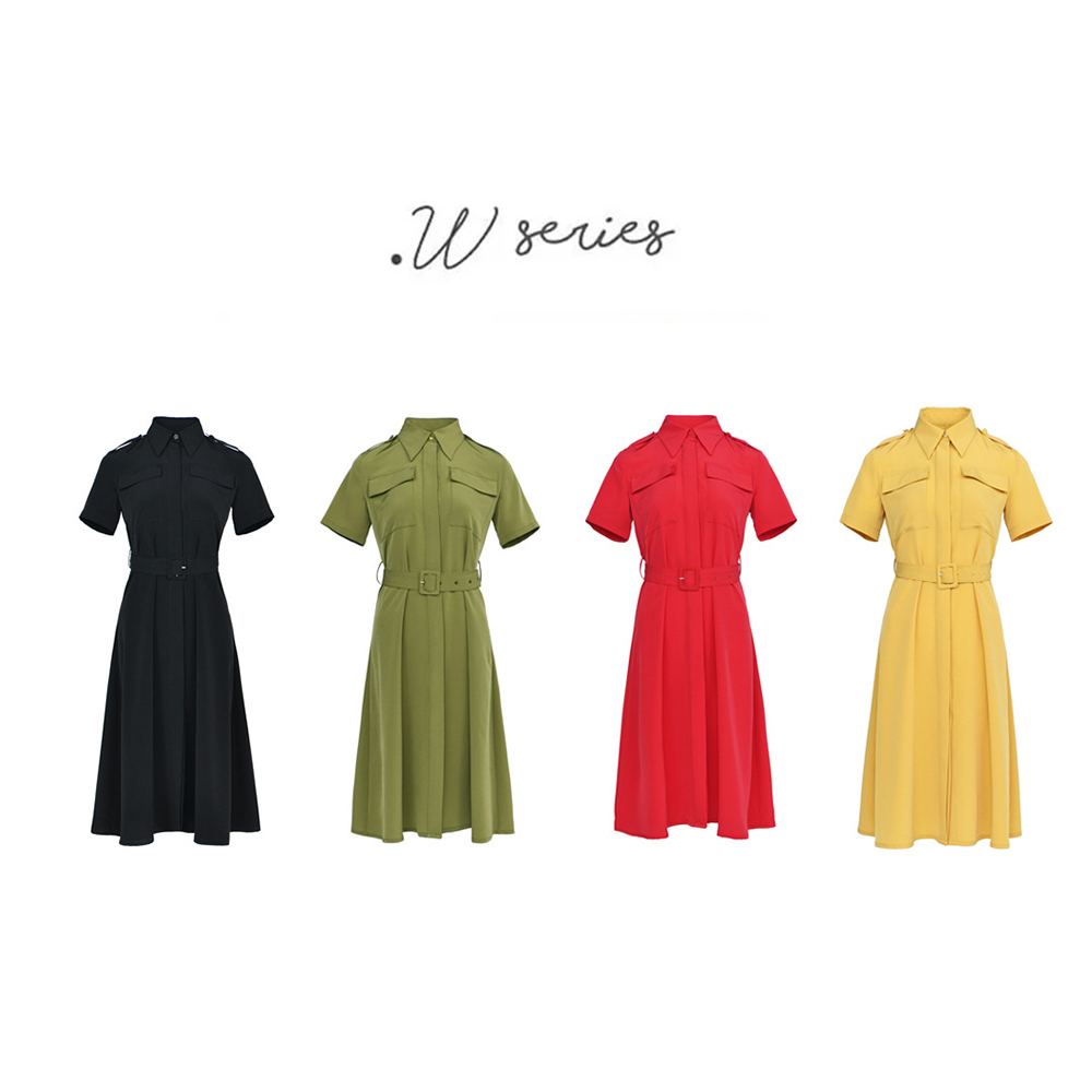 DEER.W 翻領腰帶襯衫短袖洋裝 平拍細節