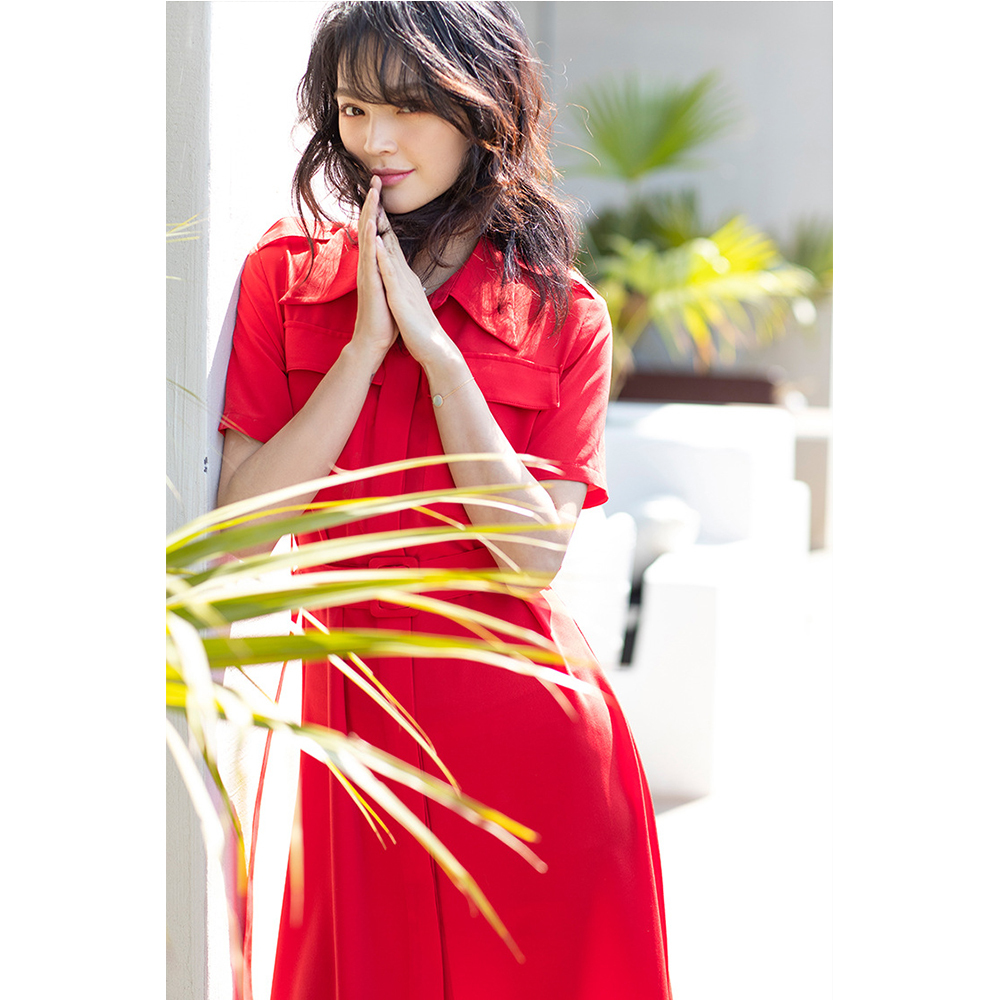 DEER.W 翻領腰帶襯衫短袖洋裝 紅色