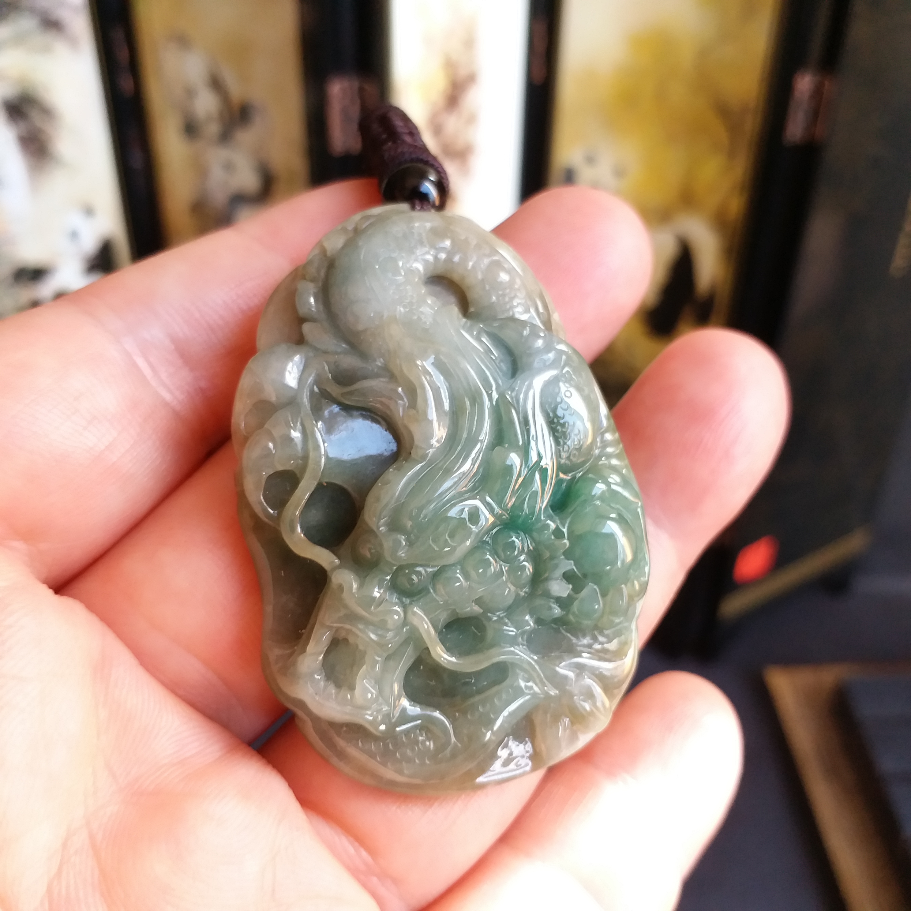 J907  冰糯俏色荷葉龍牌一夜成龍