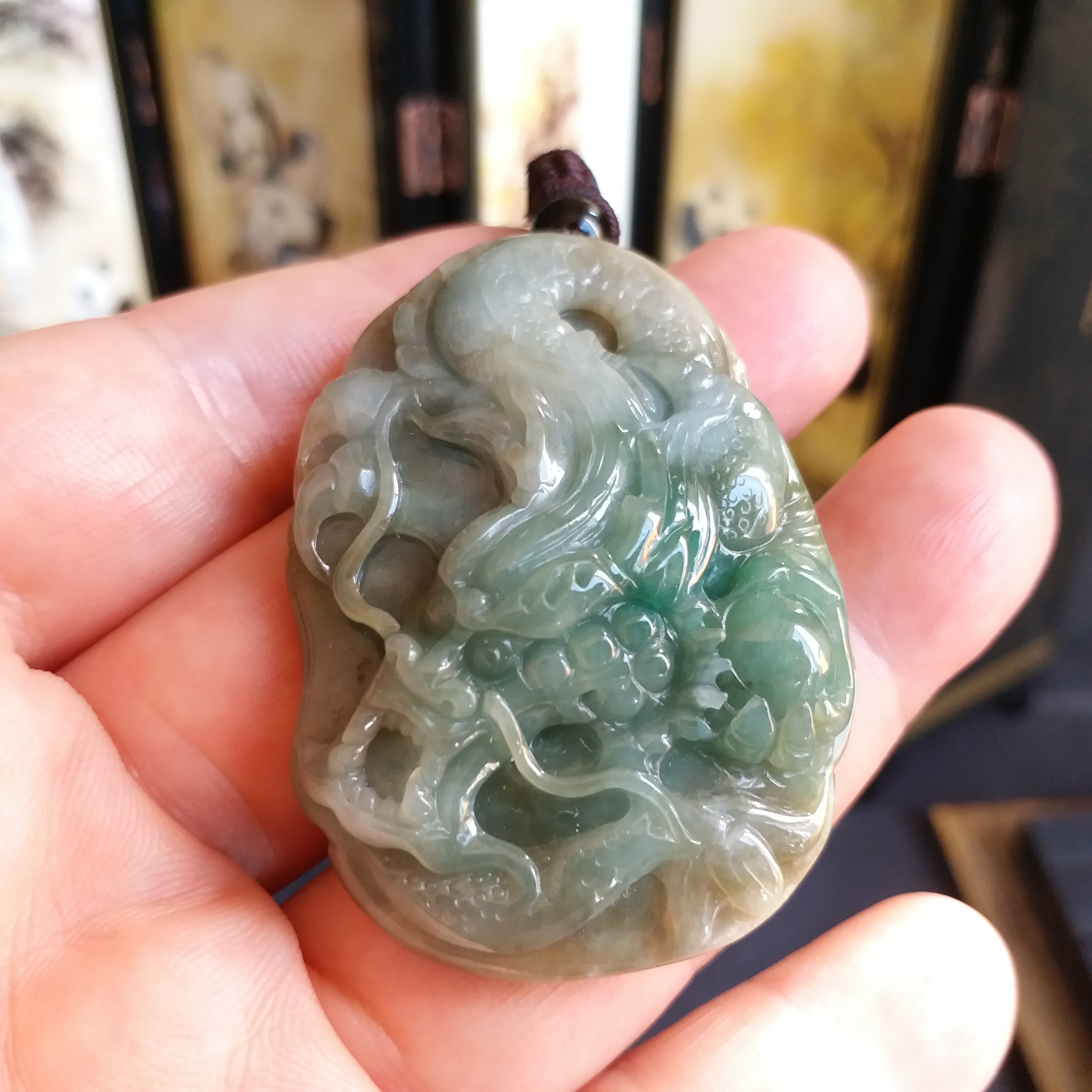 J907  冰糯俏色荷葉龍牌一夜成龍