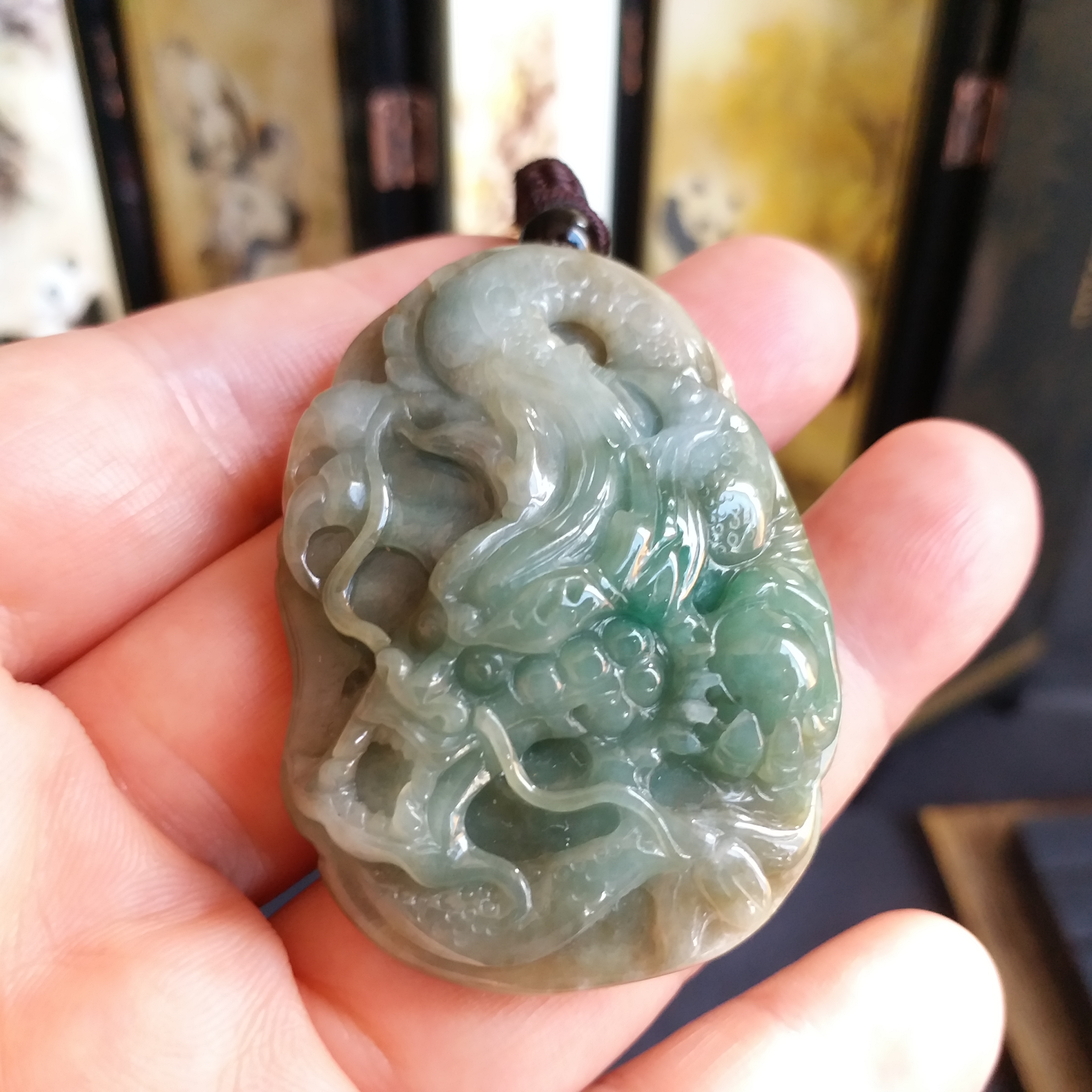冰糯俏色荷葉龍牌一夜成龍, 天然翡翠A玉, 緬甸玉, Jade, Jadeite
