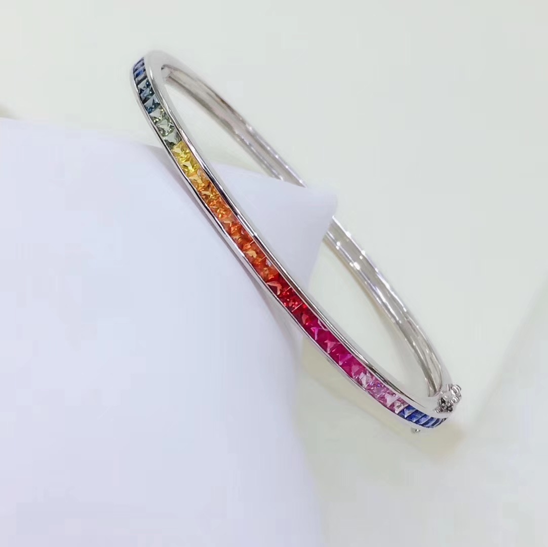 18K 白金彩色藍寶石手鐲