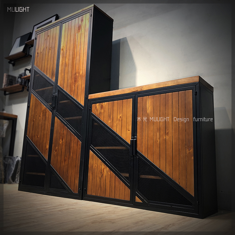 Adela幾何實木鐵網鞋櫃|可訂製