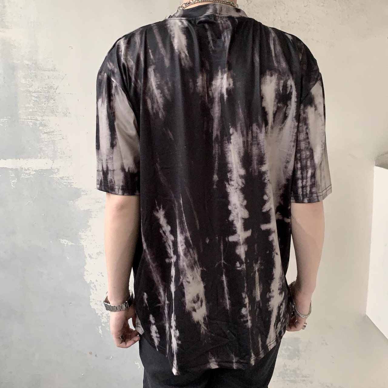 韓國黑灰渲染標語短袖