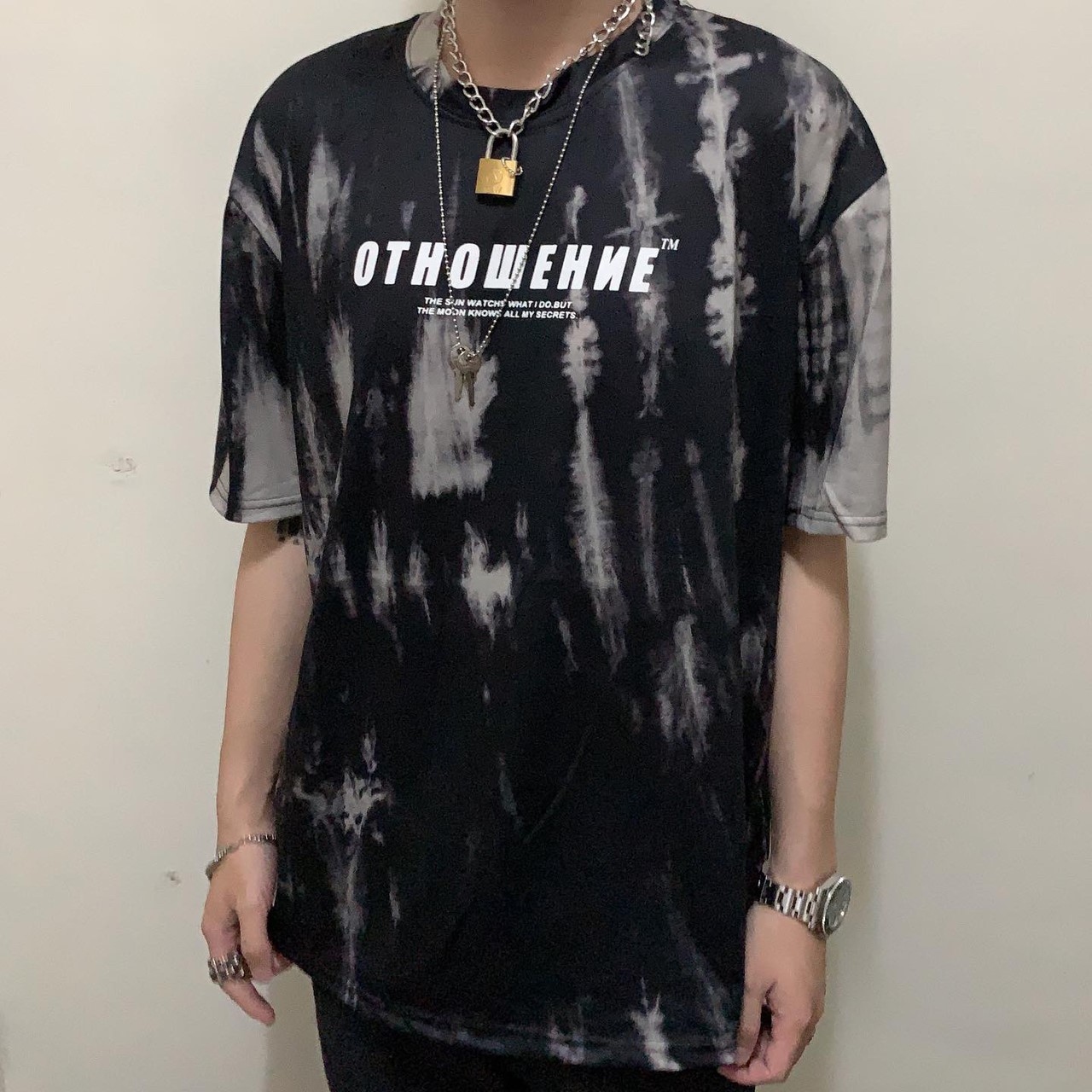 韓國黑灰渲染標語短袖