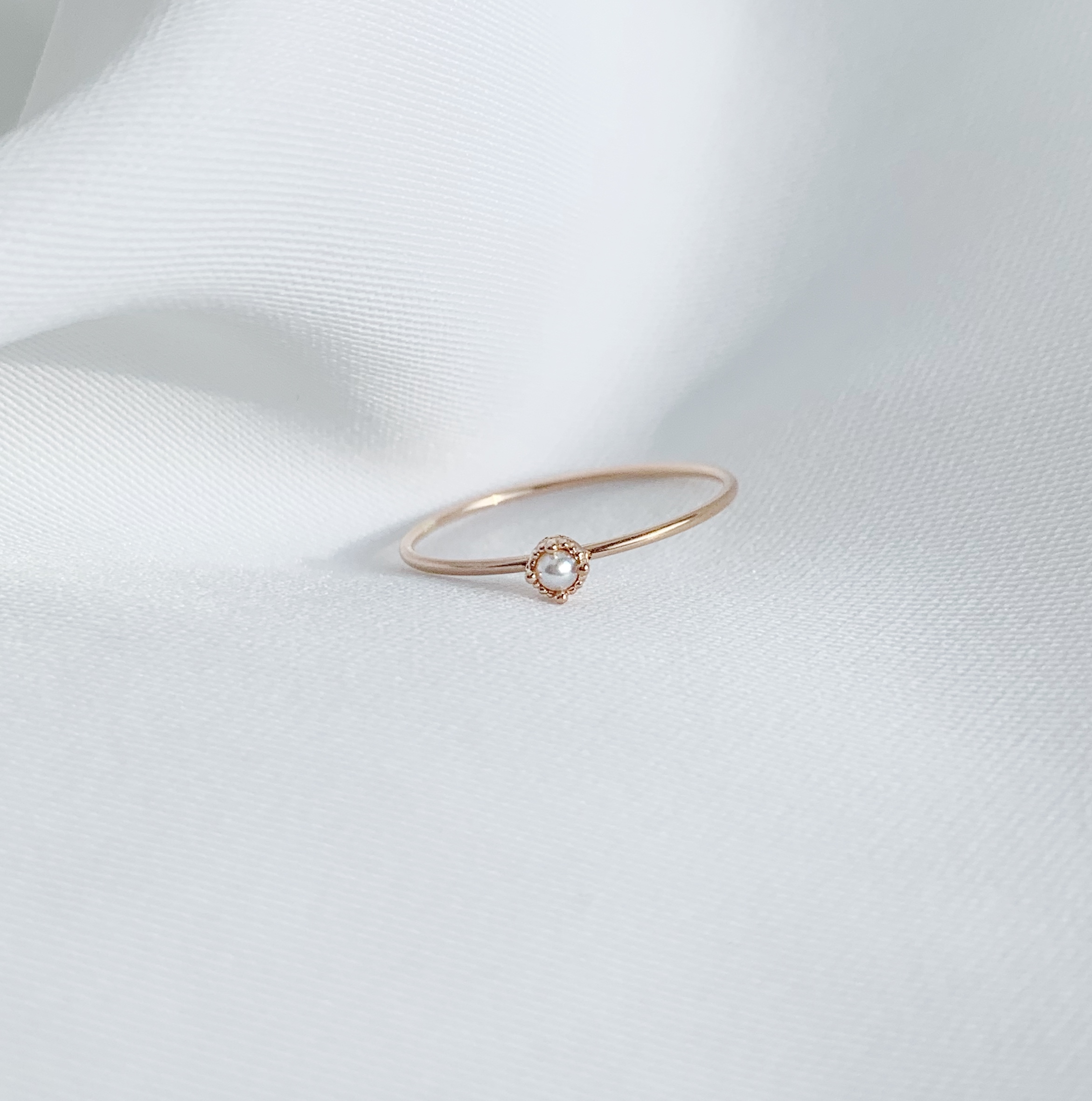 14k玫瑰金 光滑爪鑲珍珠戒指