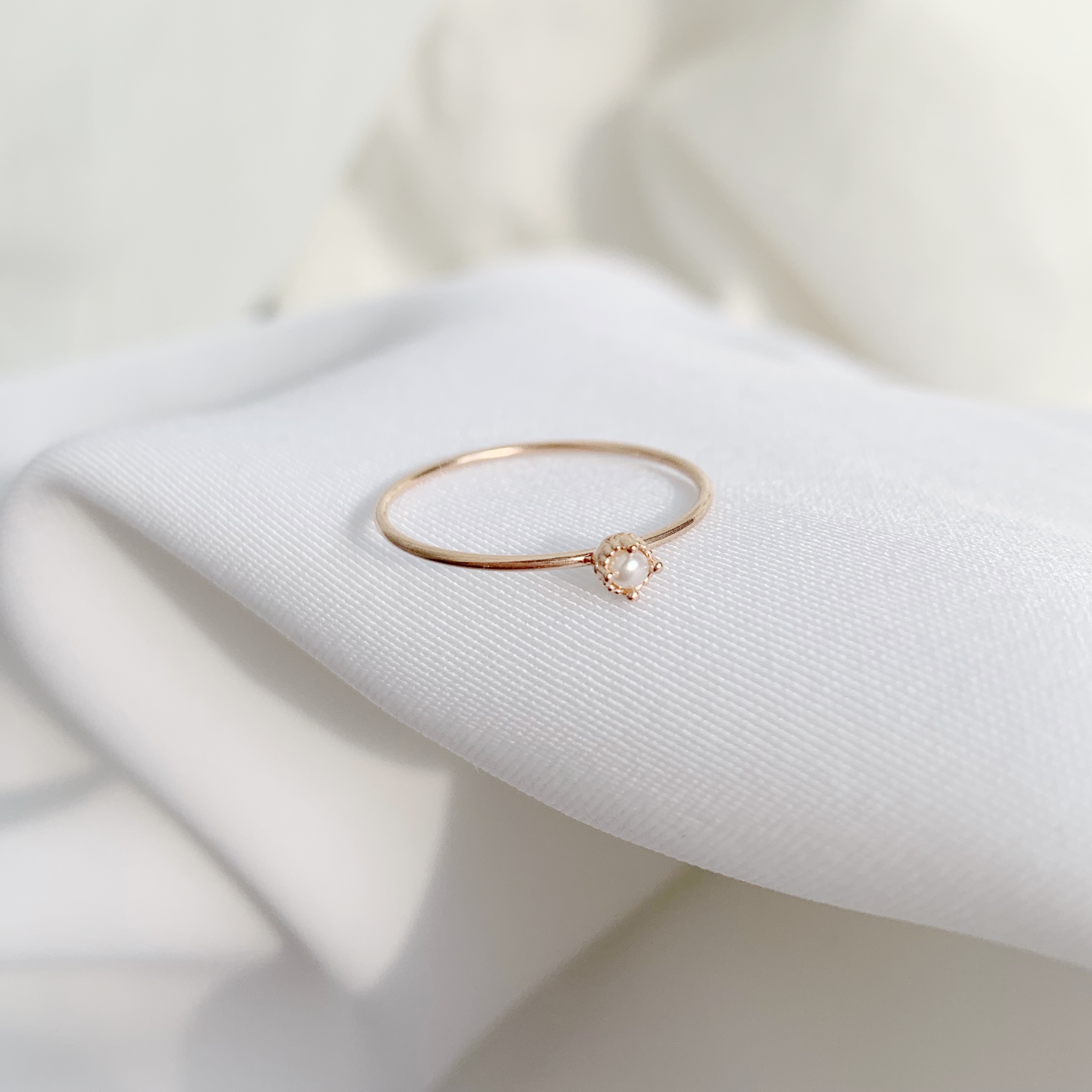 14k玫瑰金 光滑爪鑲珍珠戒指