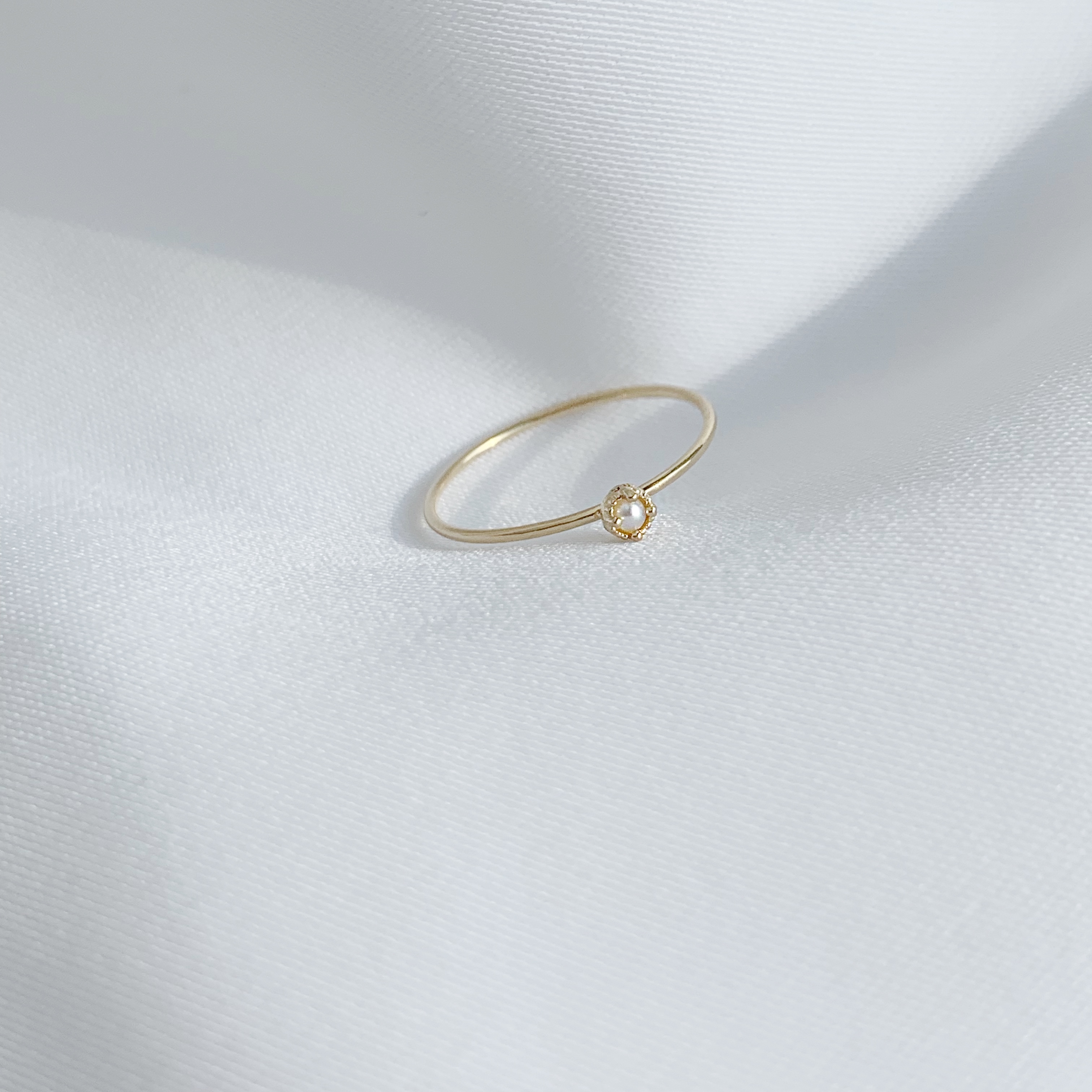 14k純金 光滑爪鑲珍珠戒指