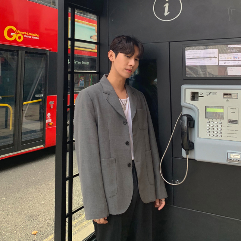 中長版毛邊設計西裝外套 / 灰M / 不提供退換貨