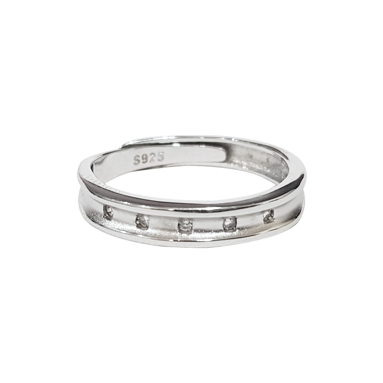 純銀對戒，情侶戒指 幾何線條銀白金；華美優雅風采（8770女款）