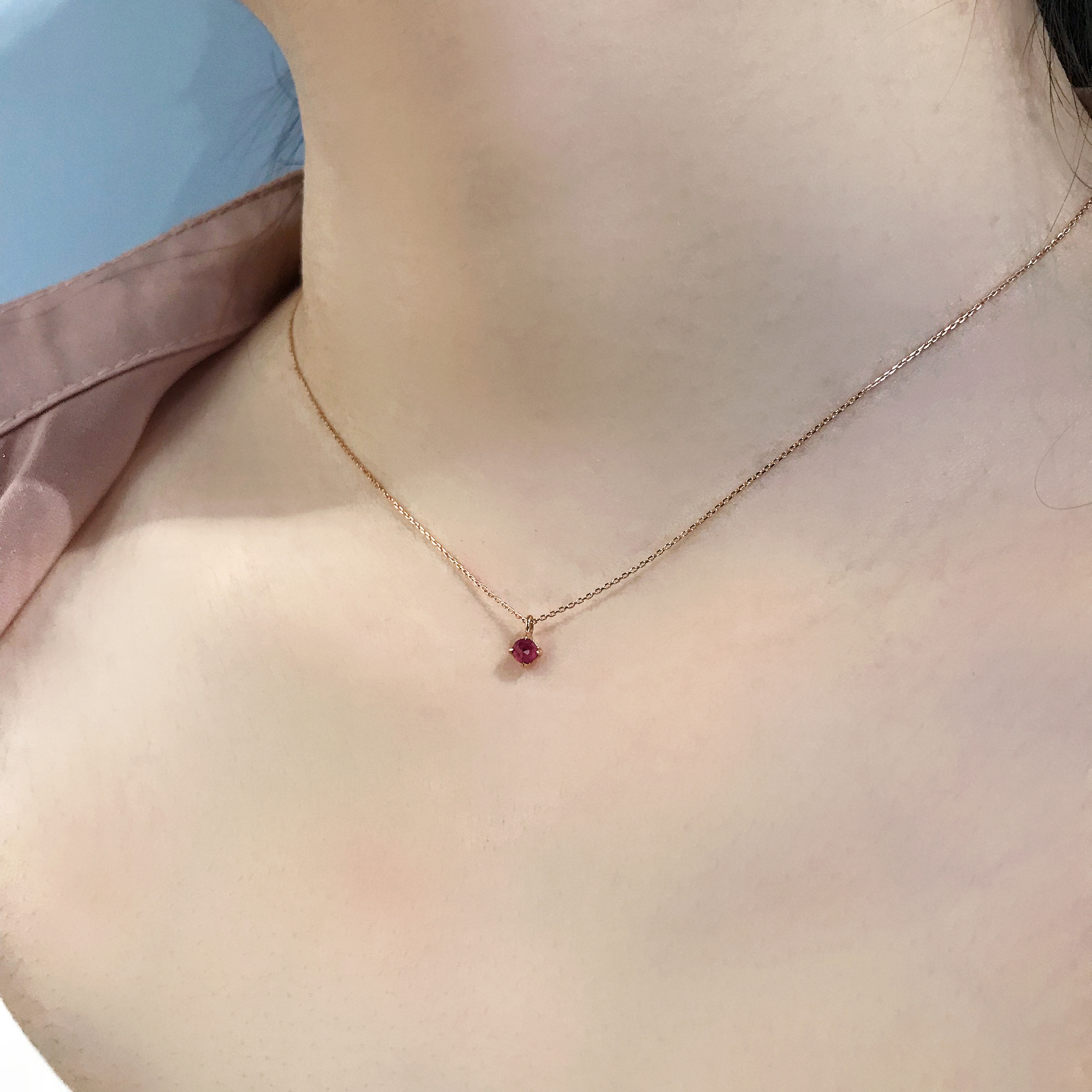 14k玫瑰金 玫瑰切割紅寶石鎖骨鍊