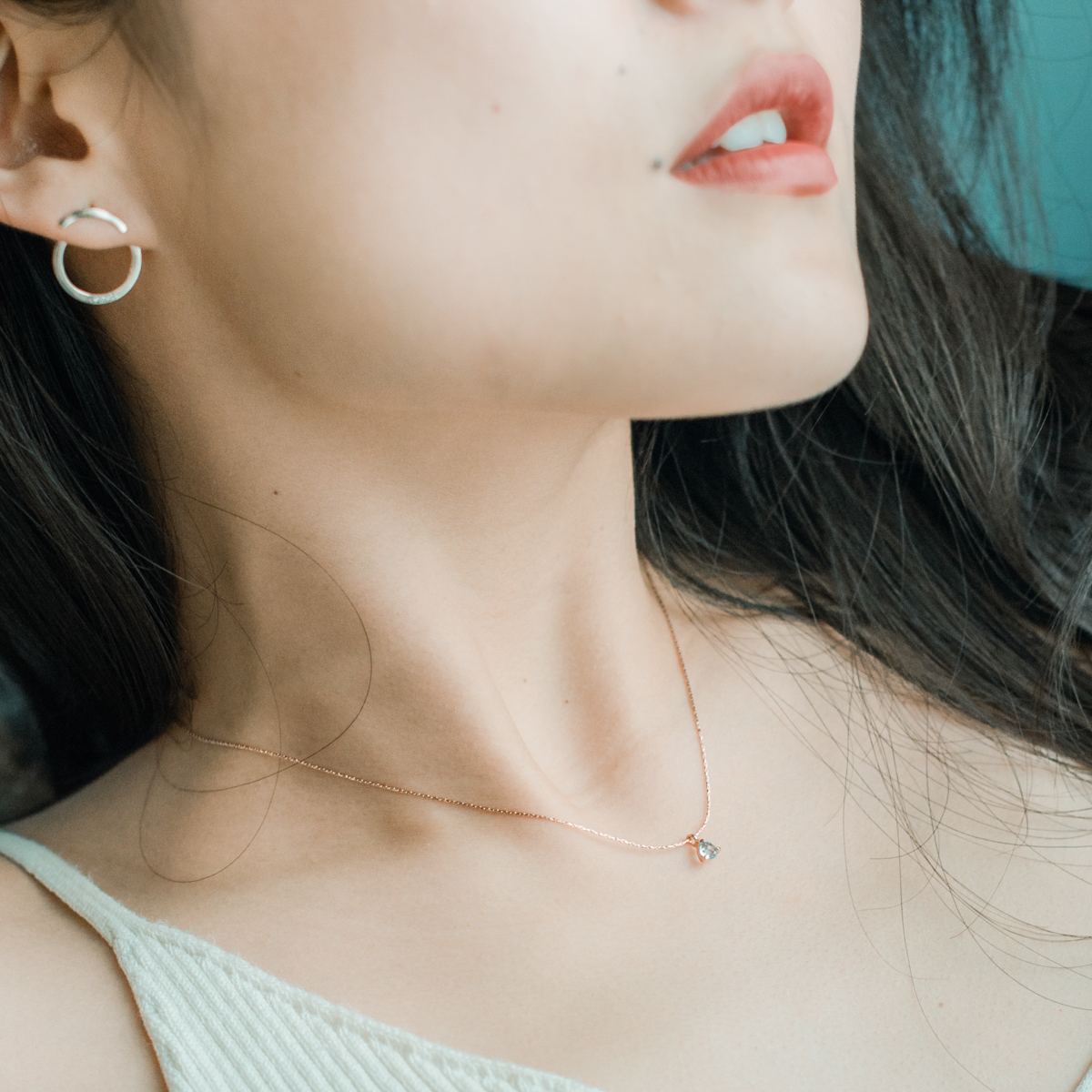 雙戴簍空圓形弧鋯耳環-銀