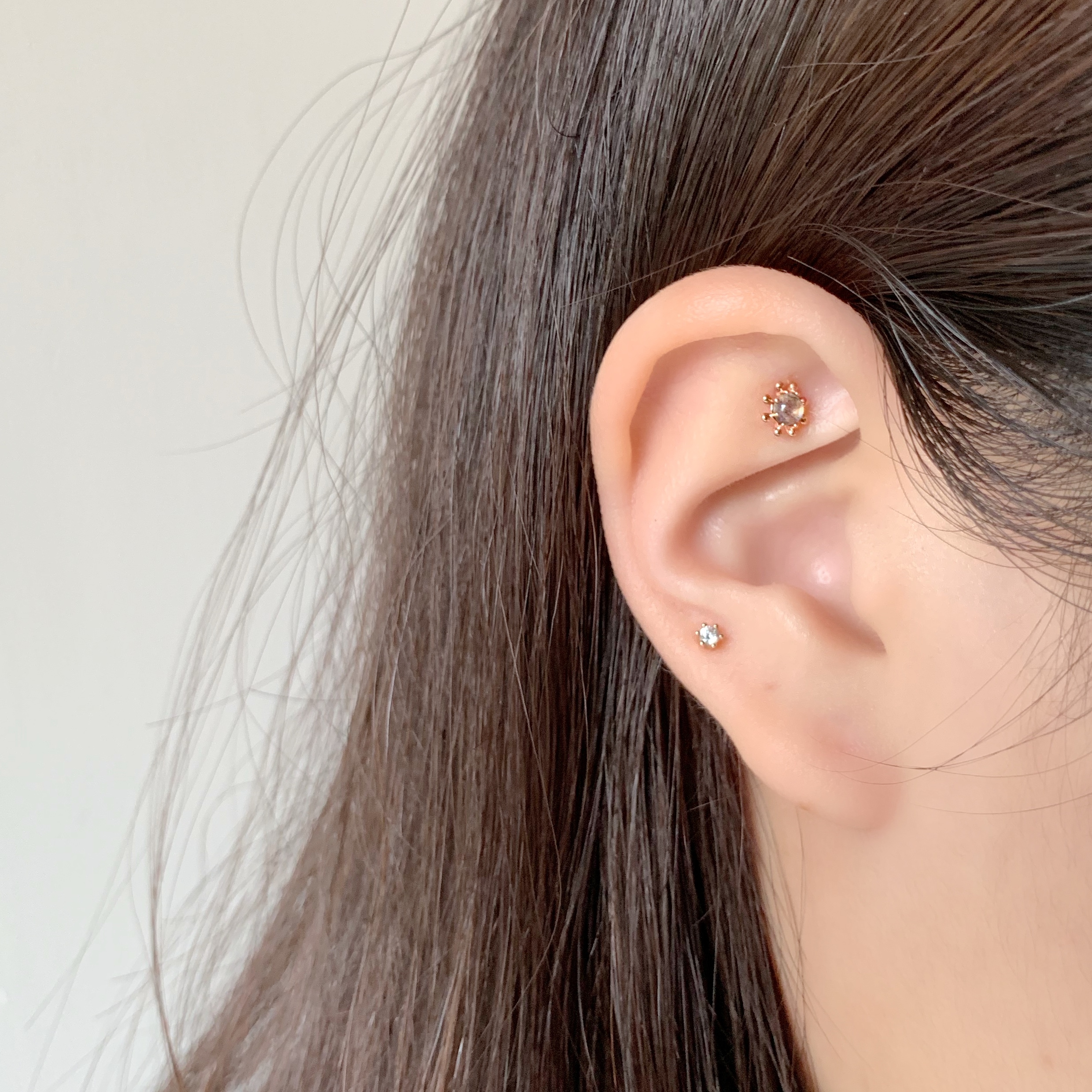 14k玫瑰金 頂級拉長石小太陽轉珠耳環