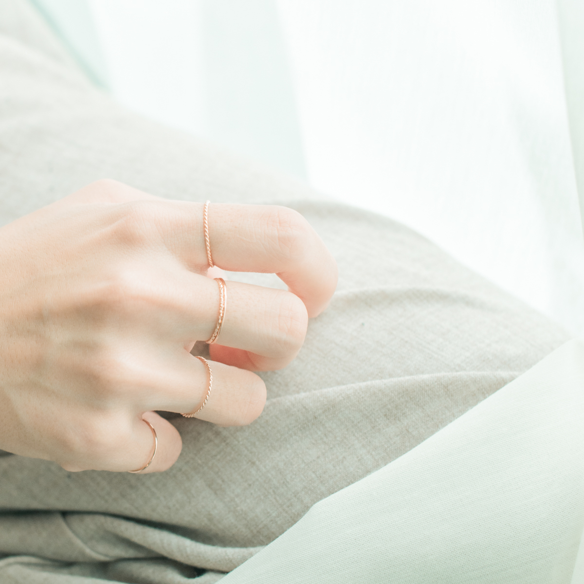 細圈麻花戒指-玫瑰金