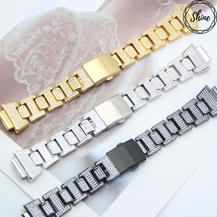 客製 GA-110 / DW-5600 / DW-6900 方塊 黑X白閃石金屬錶帶