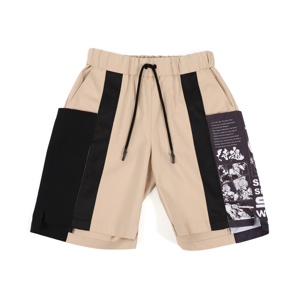 畫報抽繩短褲 (卡其)
