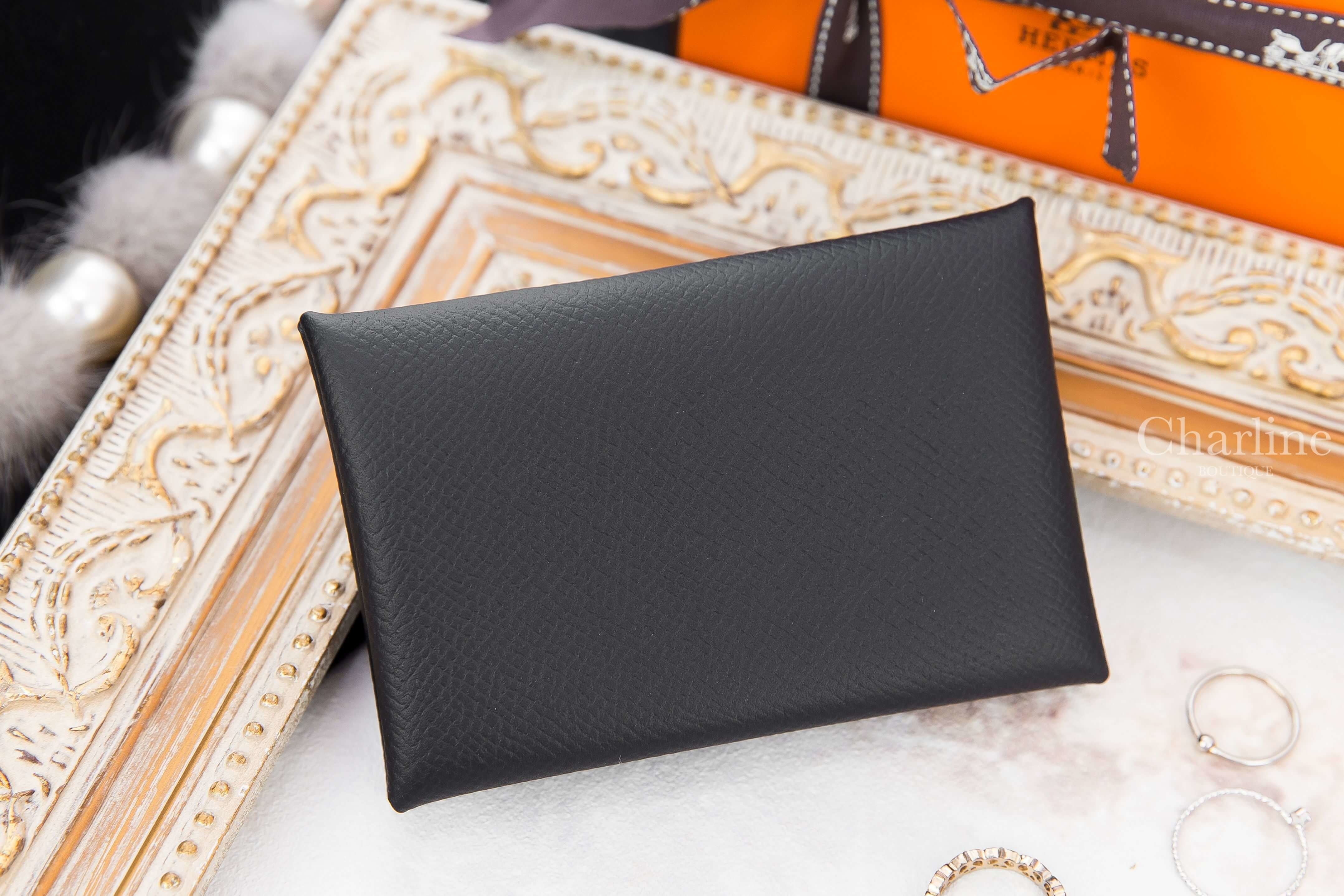 Hermès Calvi Card Holder 黑色信封釦式卡片夾