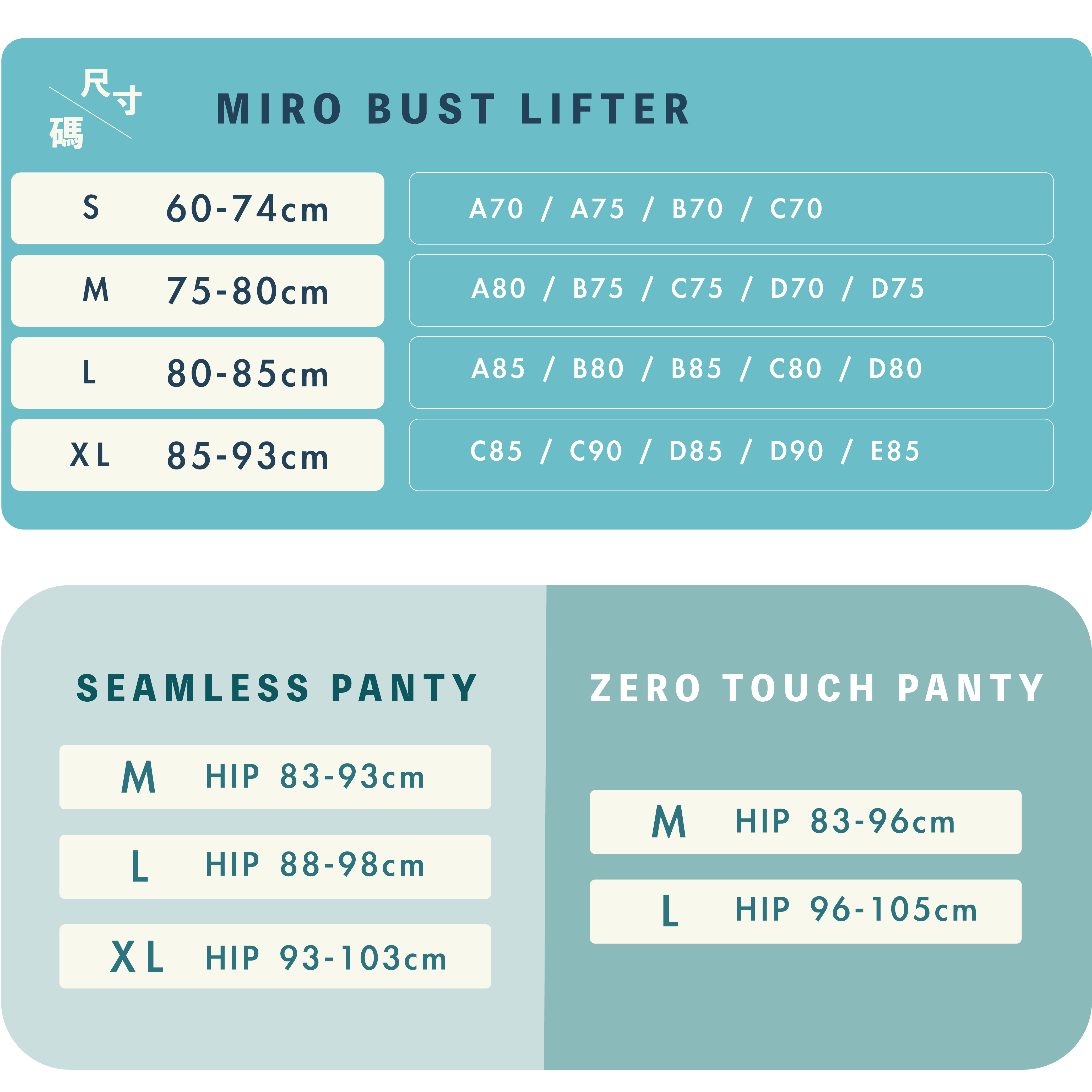 胸圍尺寸表及換算表