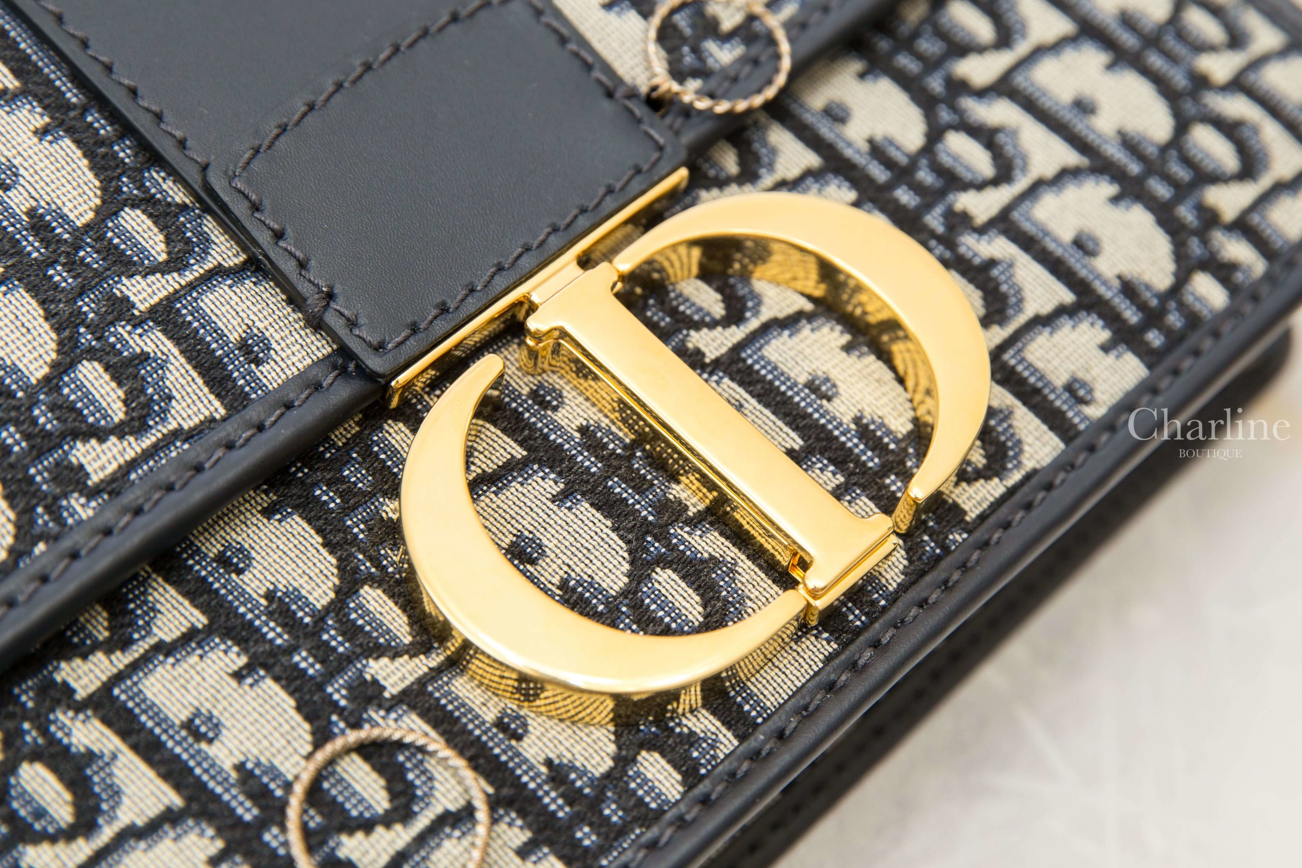 Dior 30 Montaigne Dior Oblique Bag 深藍色復古老花金釦蒙田小牛皮帆布肩背包