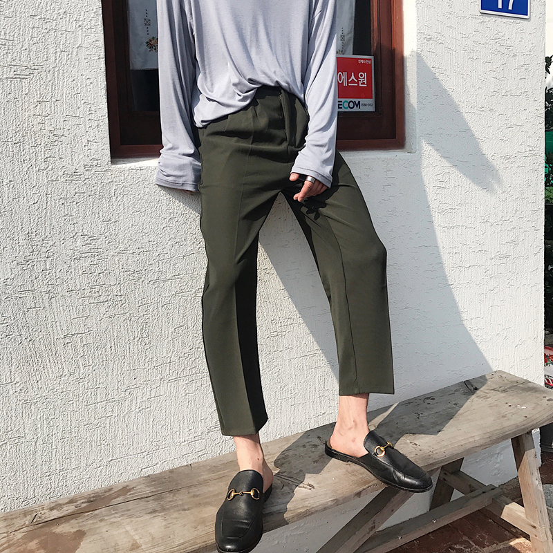 質感軍綠闊腿九分休閒褲 / 軍綠M / 不提供退換貨