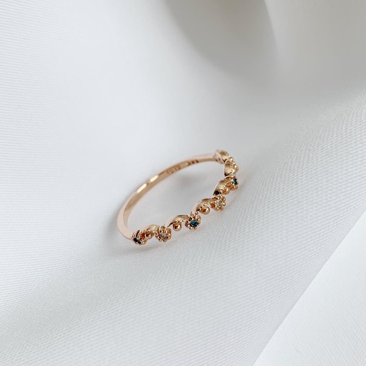 14K 花邊七顆藍鑽真鑽戒指