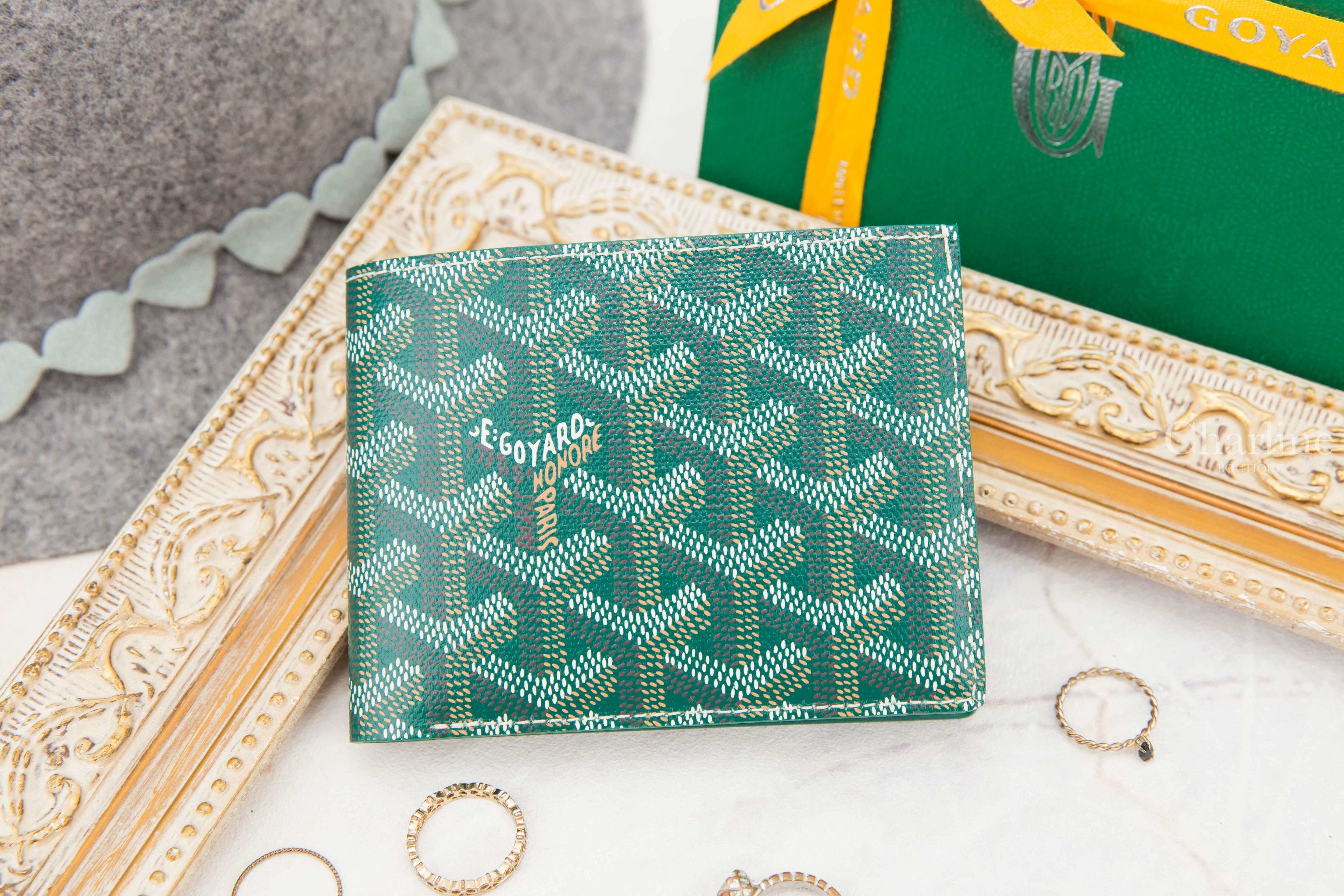 Goyard Victoire Wallet 綠色帆布小牛皮拼黃色內裡短夾