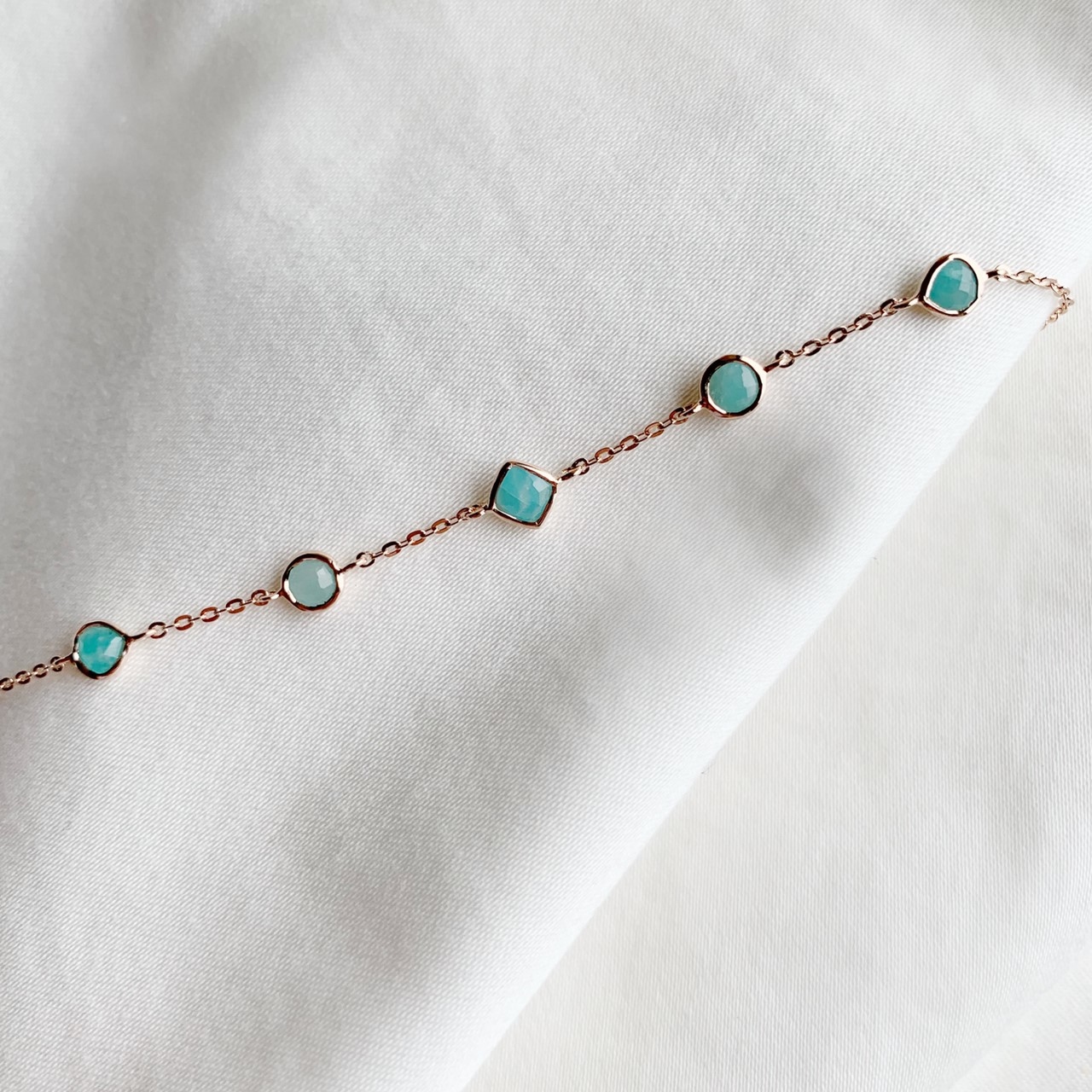 五顆天河石不規則手鍊-玫瑰金