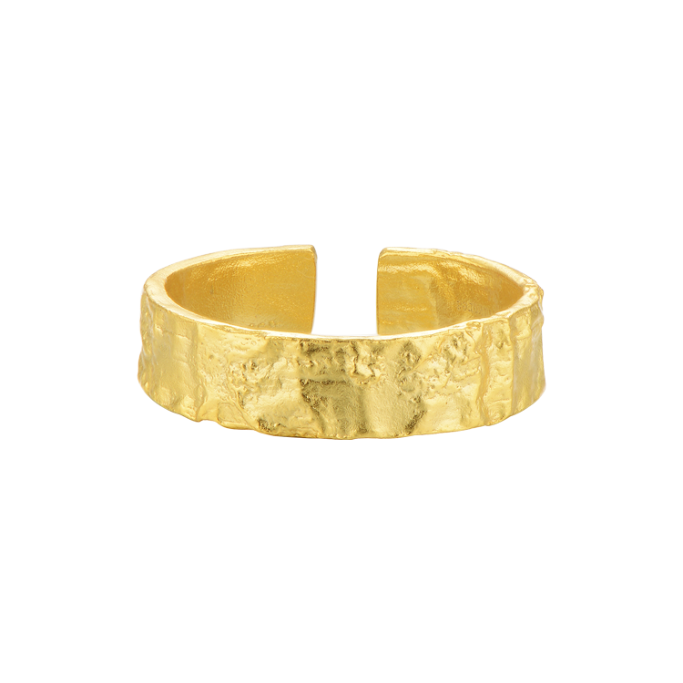 純銀戒指，女士戒指 不規則戒面；千錘百鍊的工藝精神（9739金色）