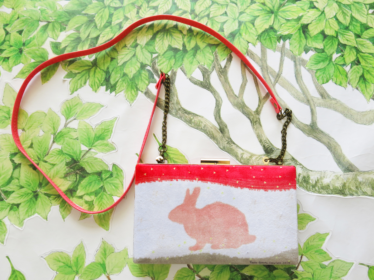 桃紅星星兔口金包