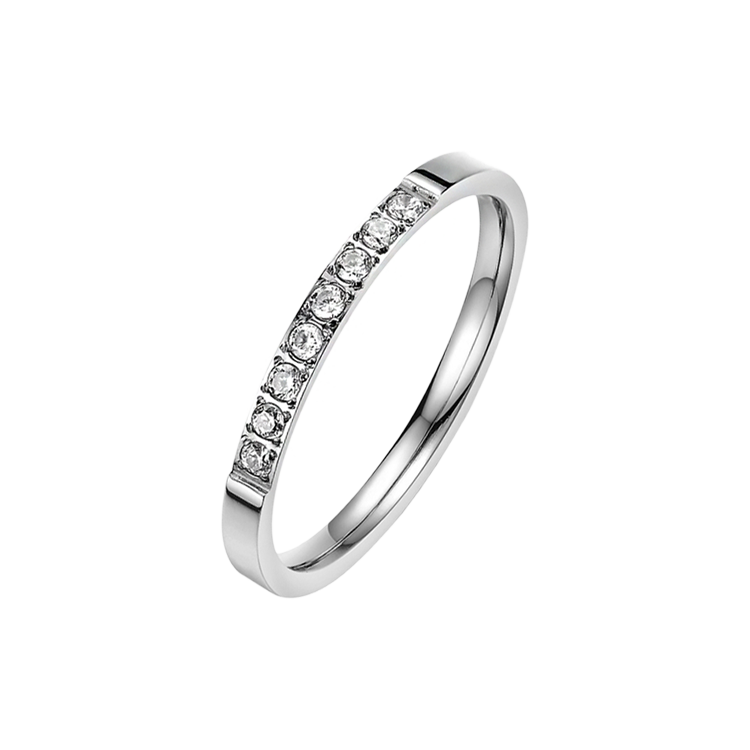白鋼戒指，女士戒指 簡約鑲鋯細線；纖細的耀眼光芒（3046銀色）