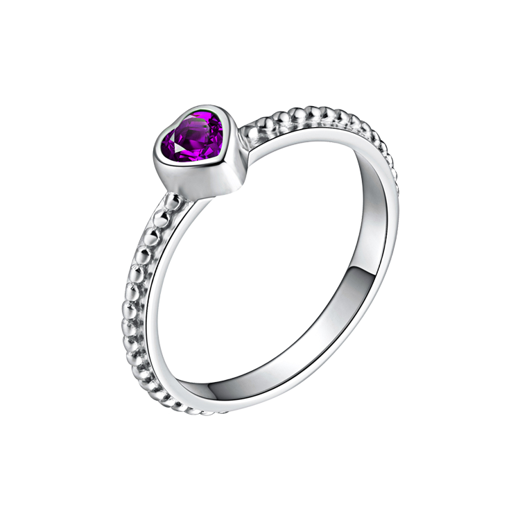 純銀戒指，女士戒指 心型鑲剔透鋯石；夢幻唯美光芒（8179紫）