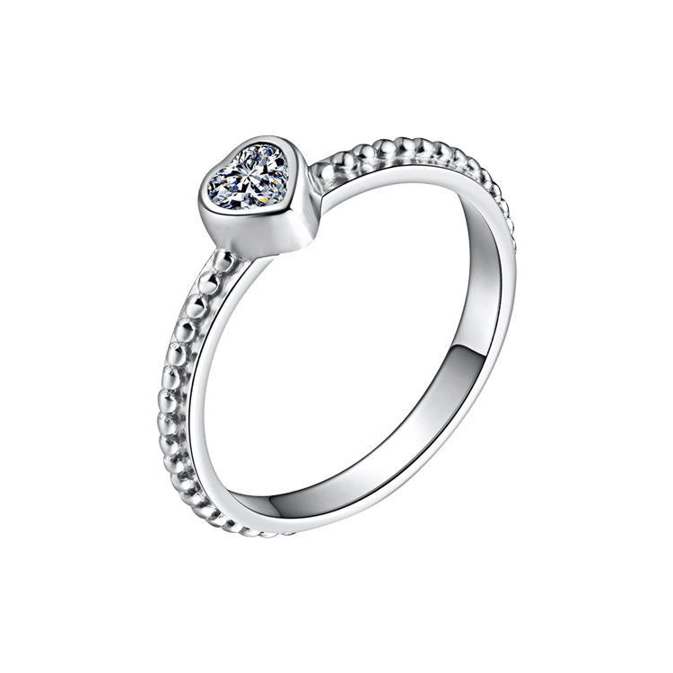 純銀戒指，女士戒指 心型鑲剔透鋯石；夢幻唯美光芒（8179白）