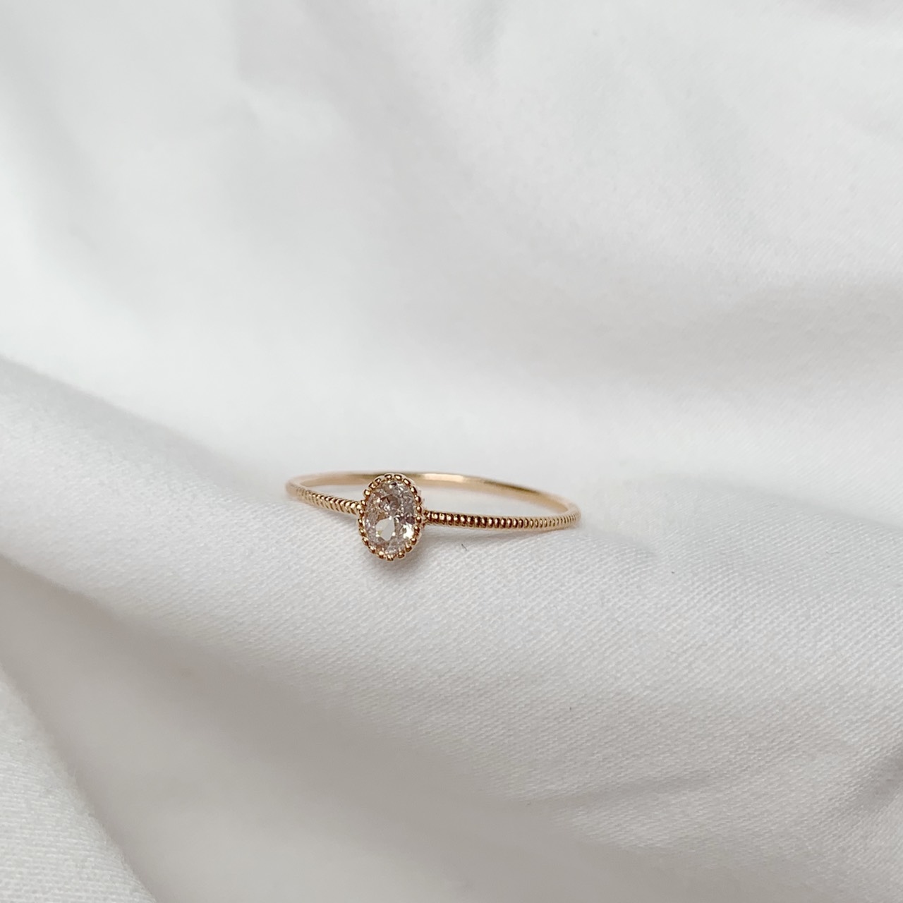 蛋糕橢圓鋯石戒指-玫瑰金