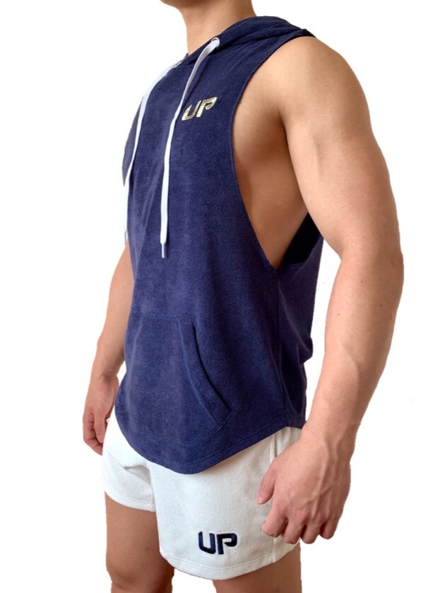 Taoru Hood 毛巾布連帽背心 海軍藍