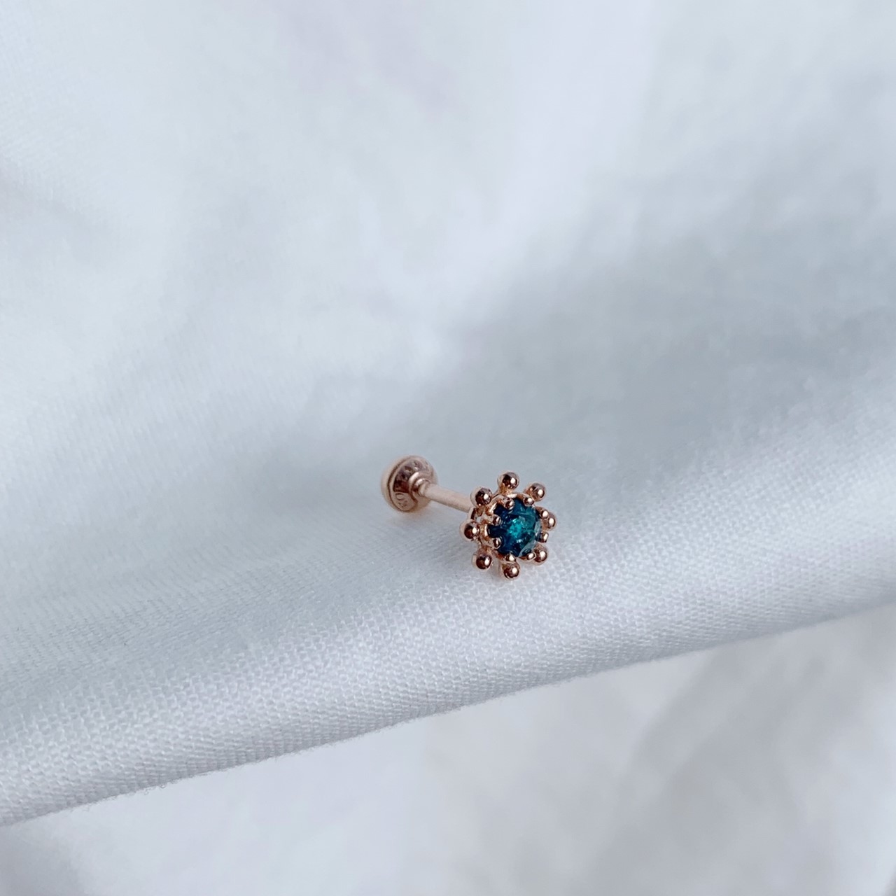 14k玫瑰金 藍鑽原礦小太陽轉珠耳環