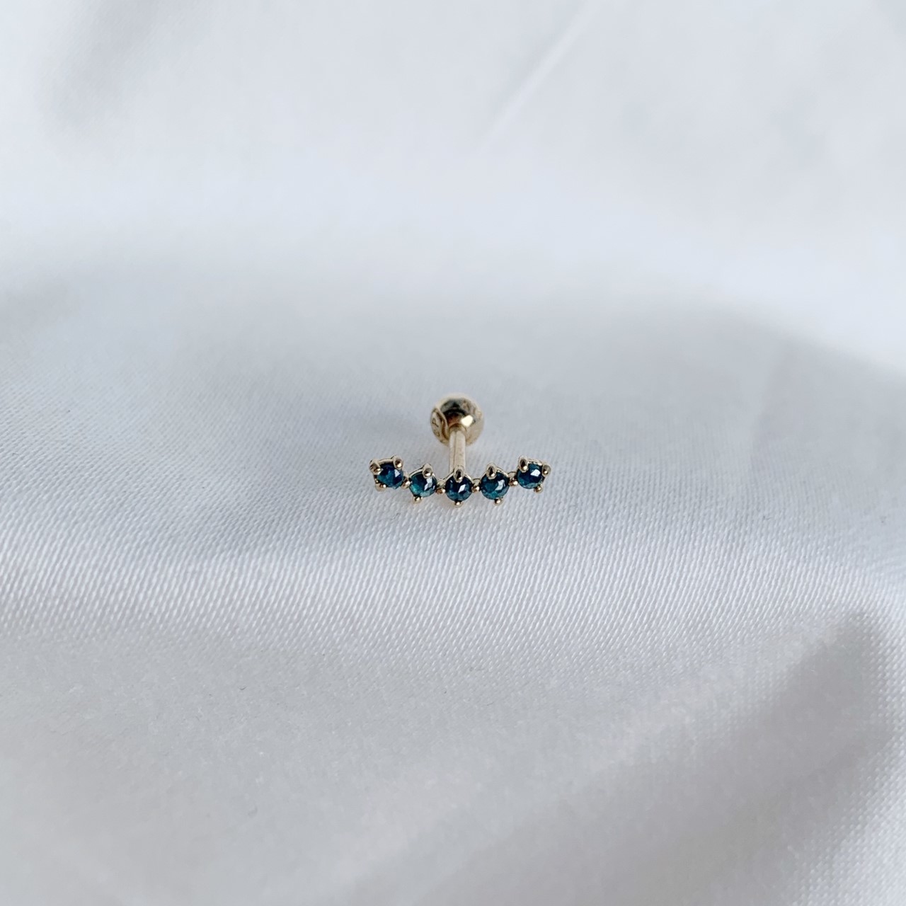 14k純金 五顆彎彎藍鑽轉珠耳環