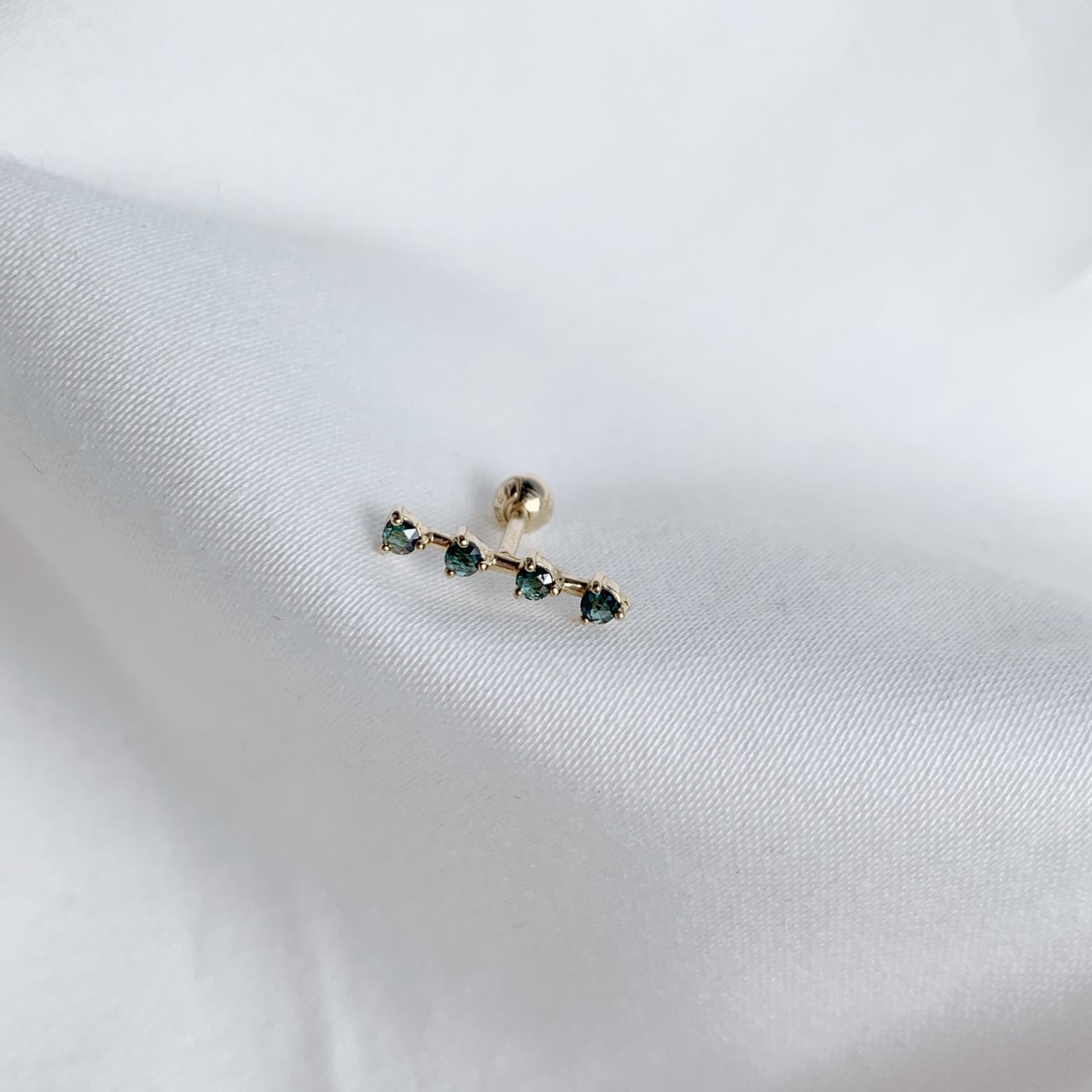 14k純金 直排藍鑽轉珠耳環