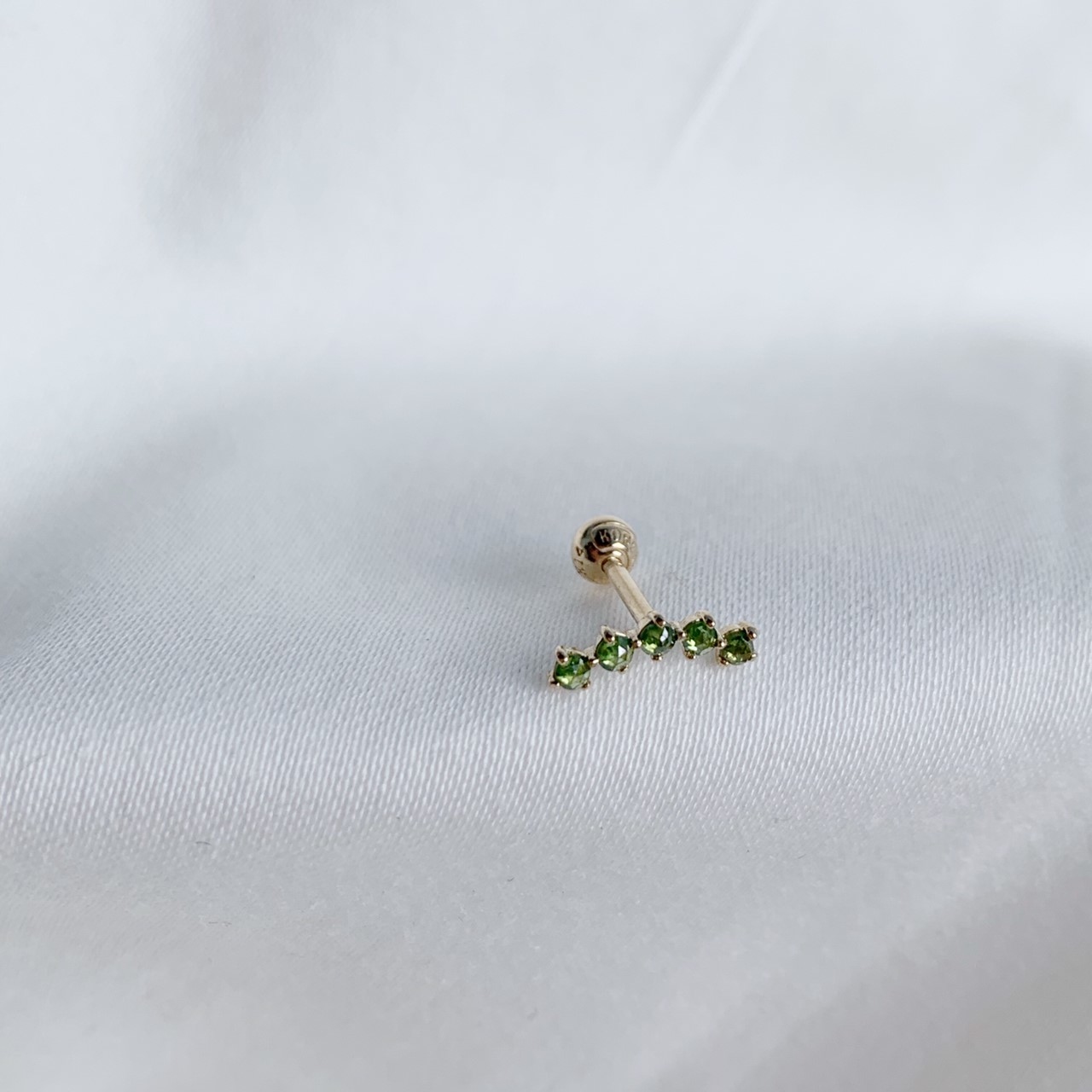 14k純金 五顆彎彎綠鑽轉珠耳環