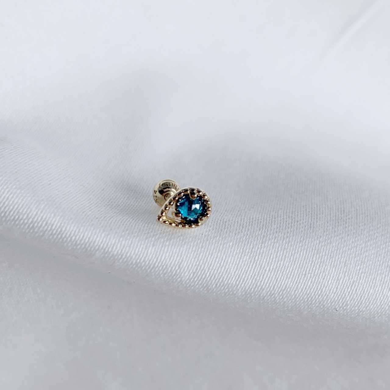 14k純金 水滴藍鑽原礦轉珠耳環