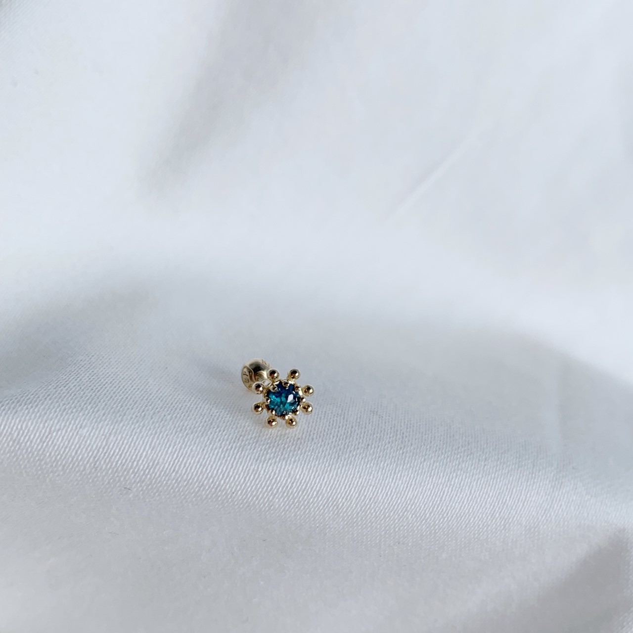 14k純金 藍鑽原礦小太陽轉珠耳環