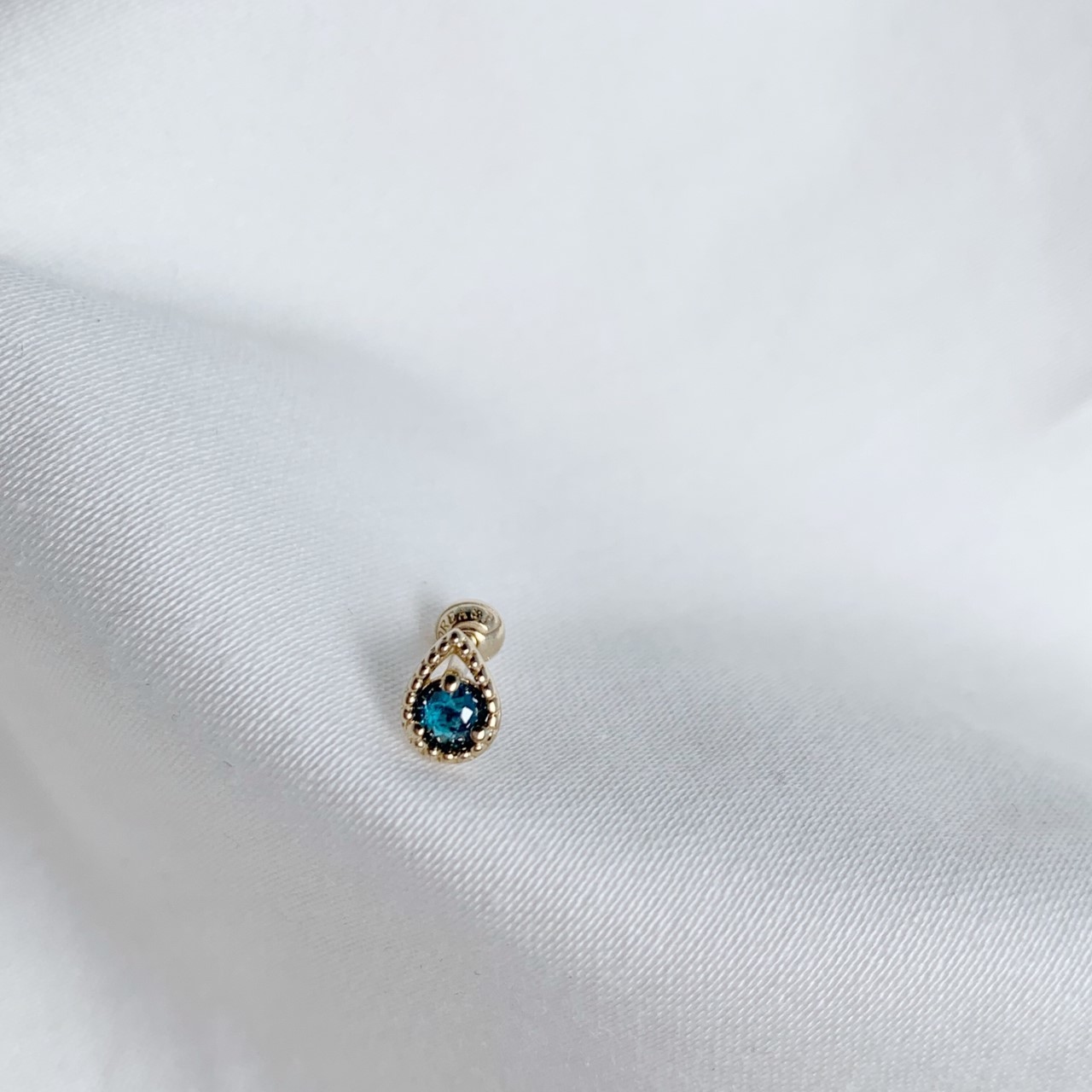 14k純金 水滴藍鑽原礦轉珠耳環