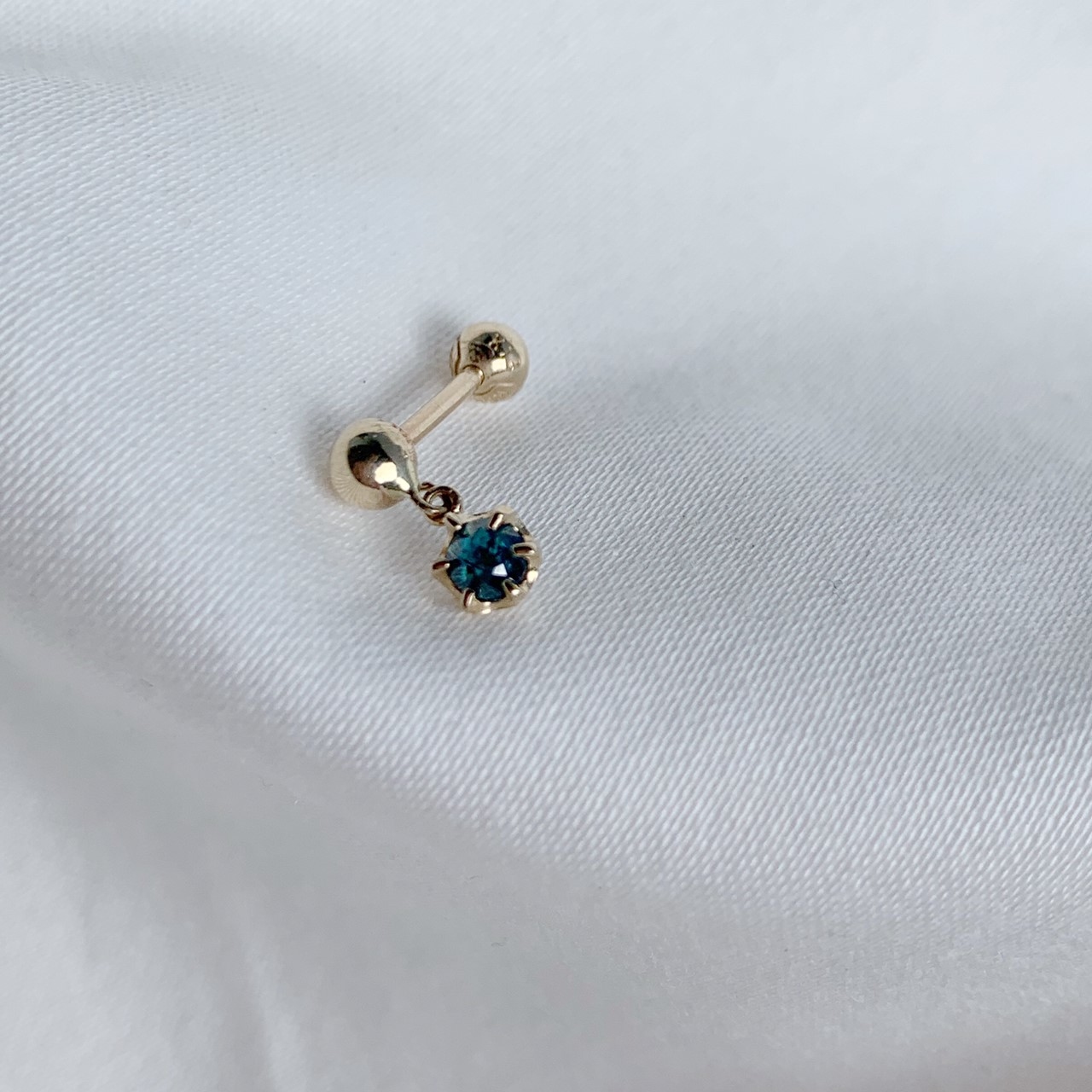 14k純金 晃晃藍鑽原礦轉珠耳環