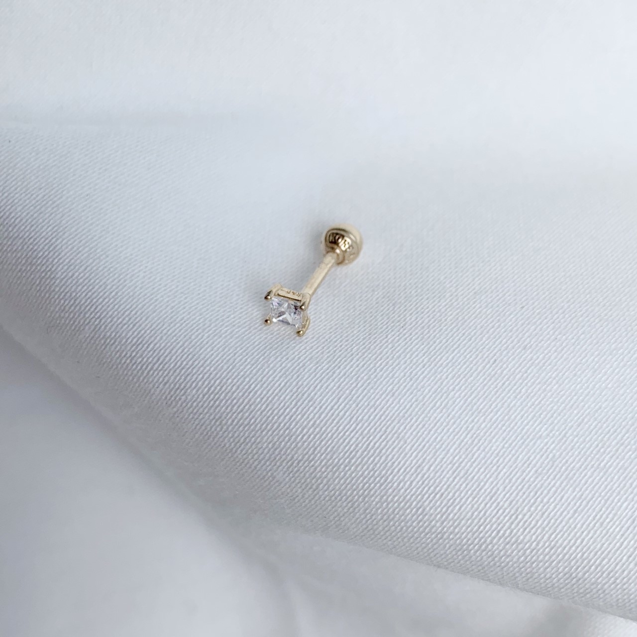 14k純金 大菱四爪鋯石轉珠耳環