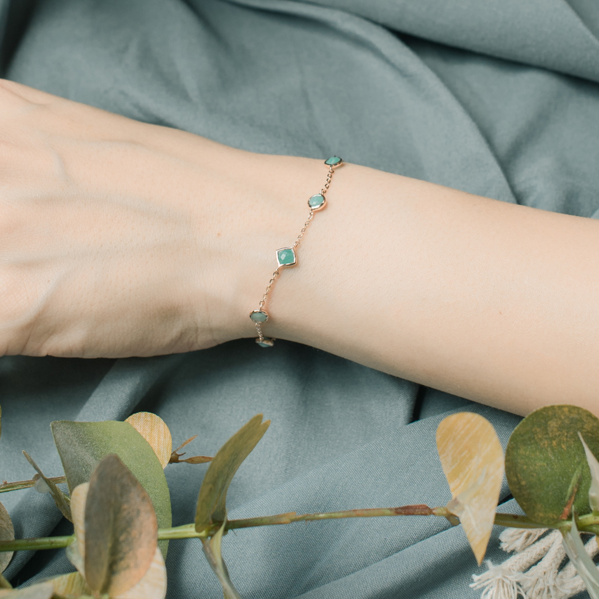 五顆天河石不規則手鍊-玫瑰金