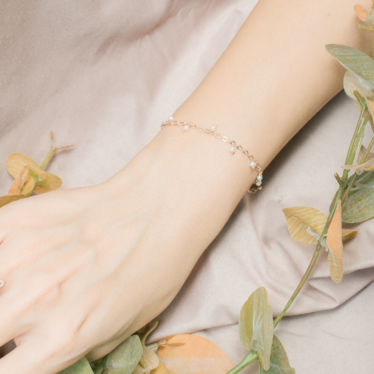 晃晃珍珠粗鍊手鍊-玫瑰金