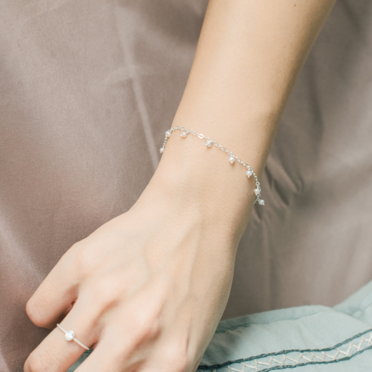 晃晃珍珠粗鍊手鍊-銀