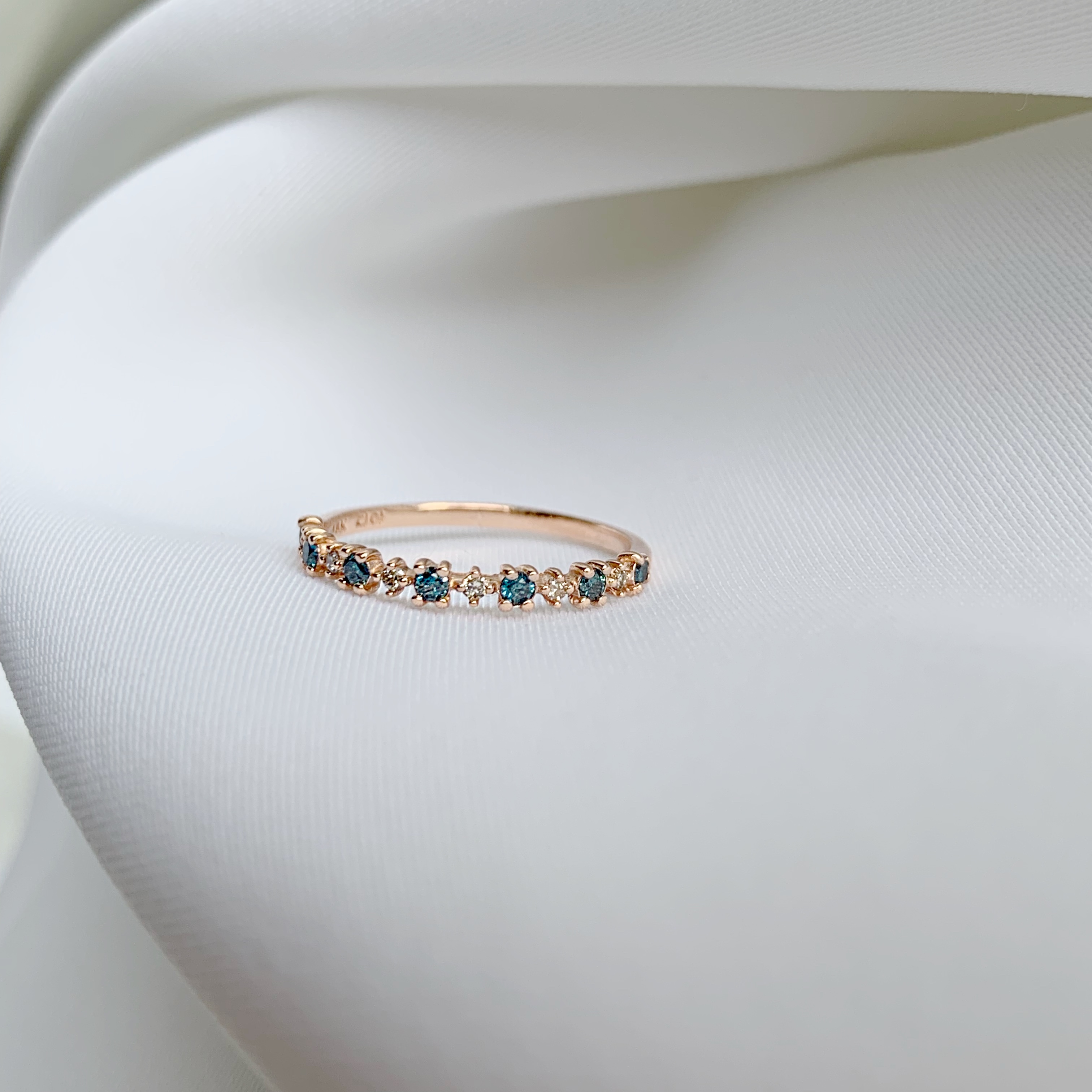 14K半圈方菱藍鑽真鑽戒指