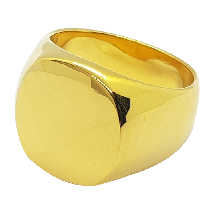 白鋼戒指，男士戒指 亮面金色俐落圓形造型；推薦刻字款（8150金色）