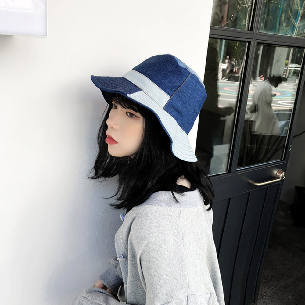 日系 INS 情侶款 高質量 牛仔拼布 街頭漁夫帽